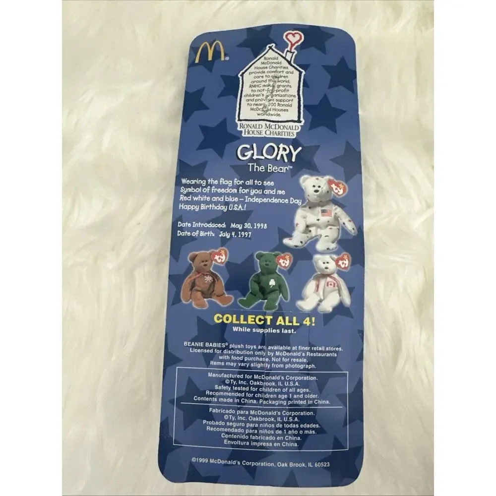 Ty Teenie Beanie Baby Glory the Bear USA 1999 Mcdonalds‎ new sealed in plastic